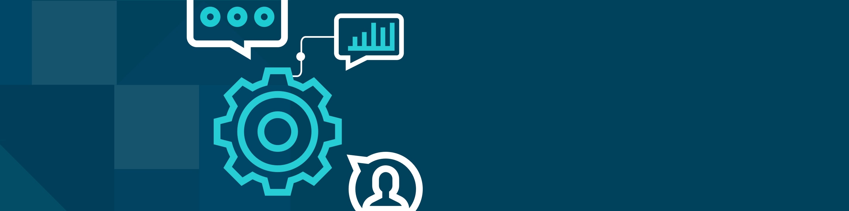 Gear with customer service, data, and conversational icons next to it